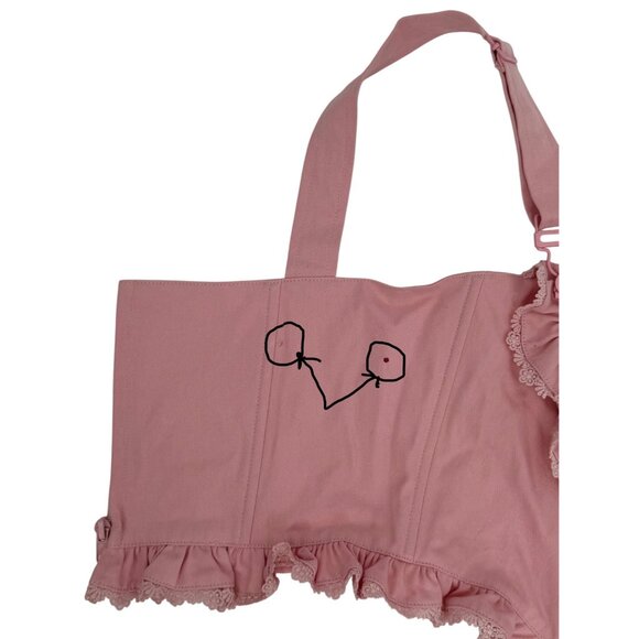 Sugar Thrillz Pink Embroidered Floral Under Bust Crop Top • Coquette Soft Goth L - Picture 8 of 14